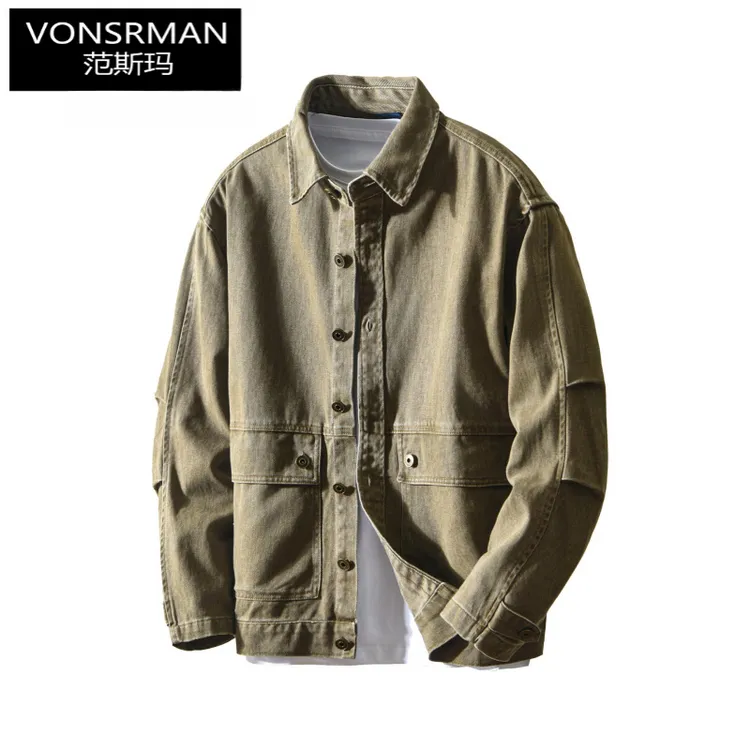 日系覆古水洗时尚工装夹克男秋冬新款阿美咔叽休闲衬衣外套设计感