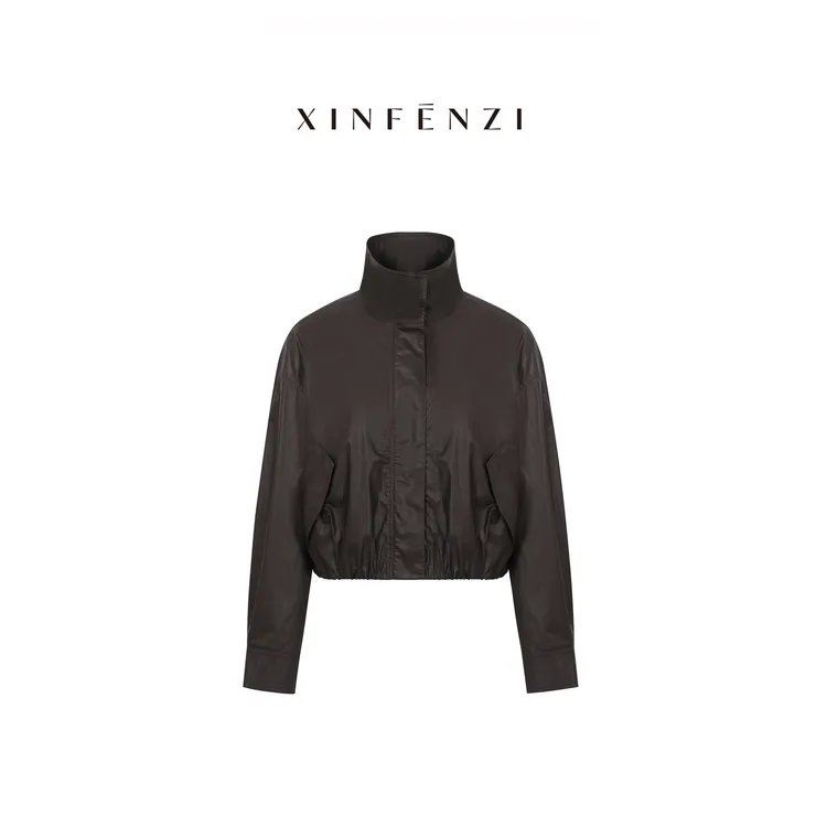 【南港的秋】XINFENZI 高分子仿皮压光棉立领皮质感夹克 FJK36678