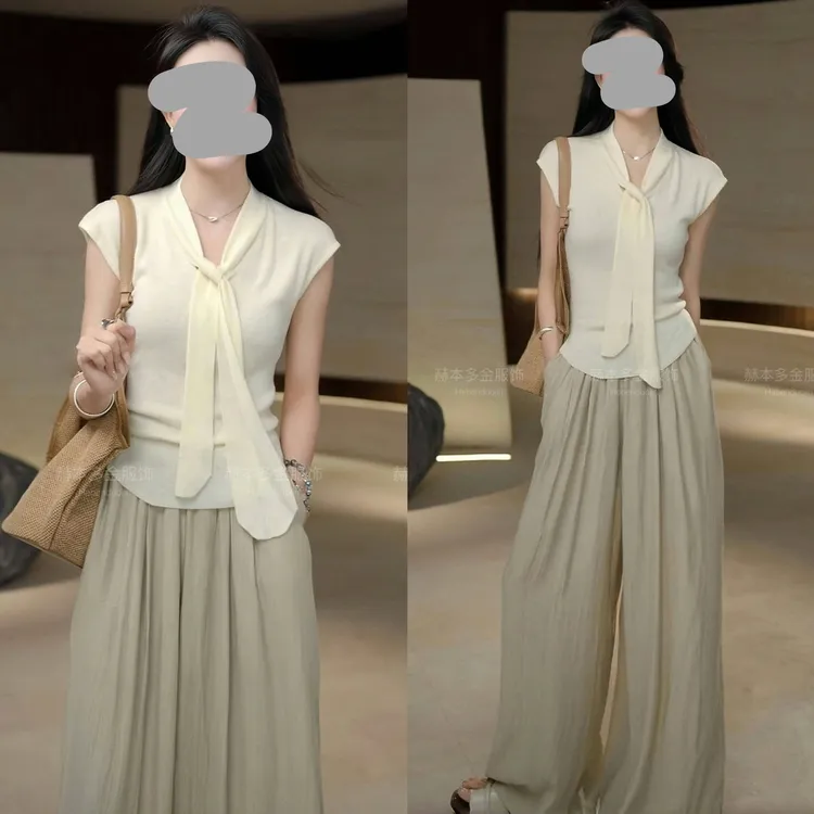 2025夏时尚设计新款高级法式轻奢百搭上衣+长裤气质套装小众女装
