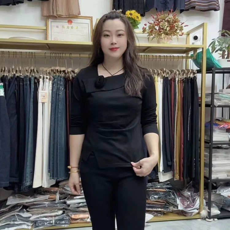 轻奢时尚大码斜领上衣秋季新款宽松遮肉显瘦个性小衫8068