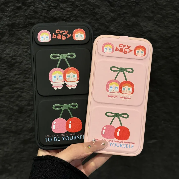 樱桃哭娃适用苹果16promax手机壳iPhone15翻盖支架华为60女小米15