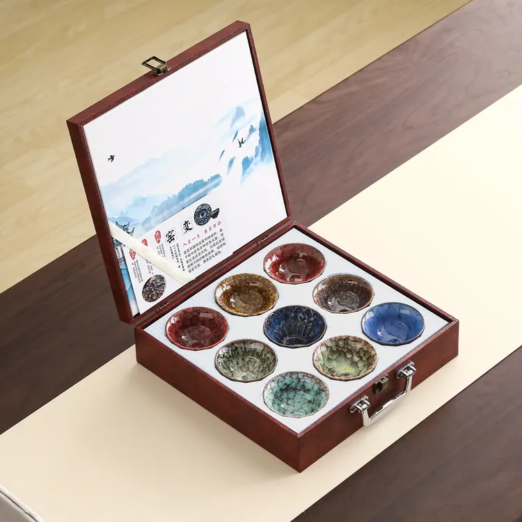 建盏茶杯窑变九色茶杯轻奢礼盒套装厂大号陶瓷主人杯斗笠品茗杯