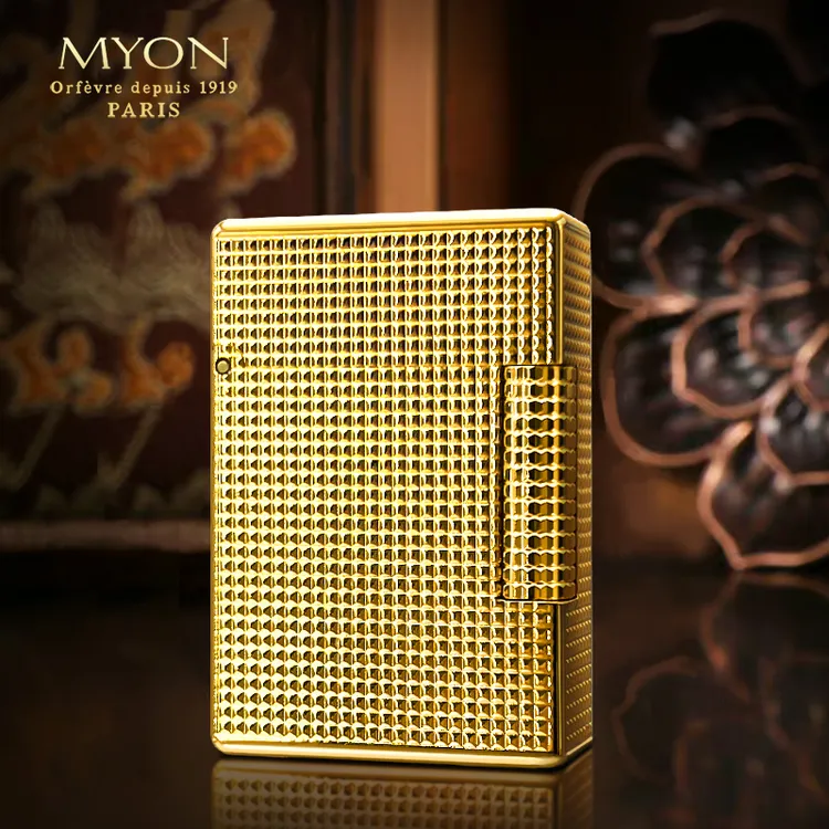 正品MYON爵士待机王M619巴黎钉镀金黄铜精雕镀真金一码煤油打火机