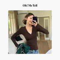 Oh！Me Tell【金靖同款】拉链可调节V领辣妹修身显瘦羊毛打底衫T恤女