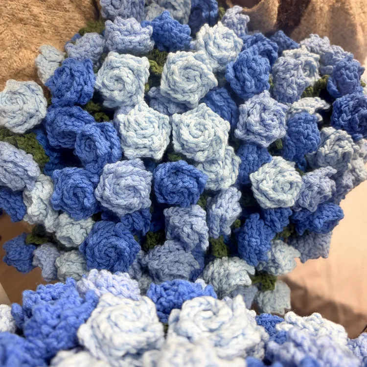 【成品】纯手工钩织尖角玫瑰花束毯子手工编织毛线彩色渐变沙发盖毯