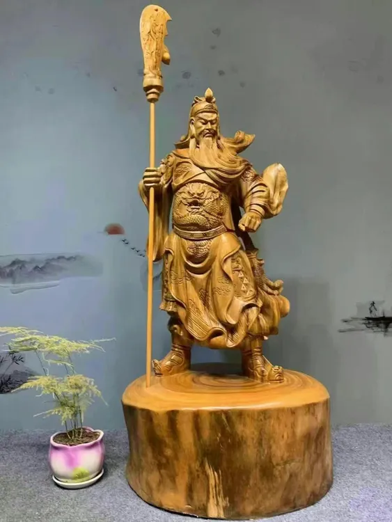 老香樟武财神关二爷出长宽高40.32.76. 含刀95cm厘米