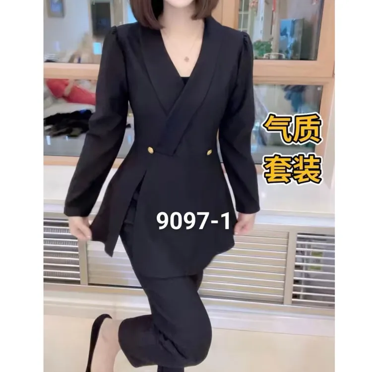 9097-2025年秋季新款时尚气质显瘦上衣+裤子两件套
