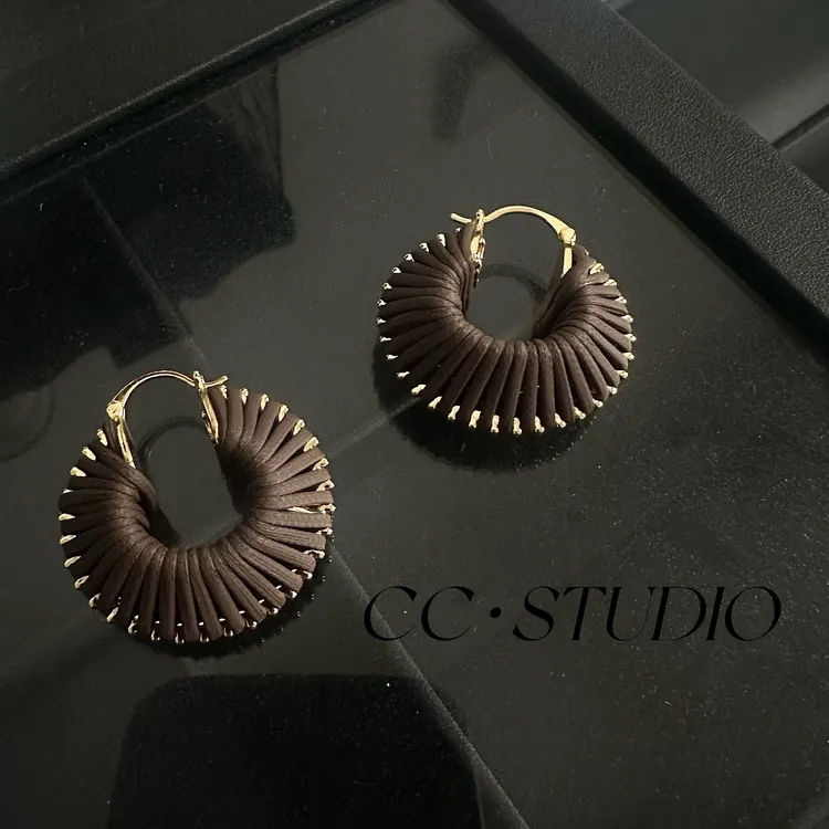 铜合金皮质耳饰 欧美个性皮革编织耳圈