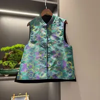 中式马夹复古盘扣传统改良花卉花色丝绒女装气质宽松马甲6637