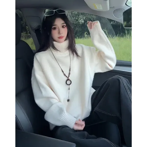 白色cleanfit高领毛衣男秋冬季加绒加厚针织衫慵懒高级感线衣外套