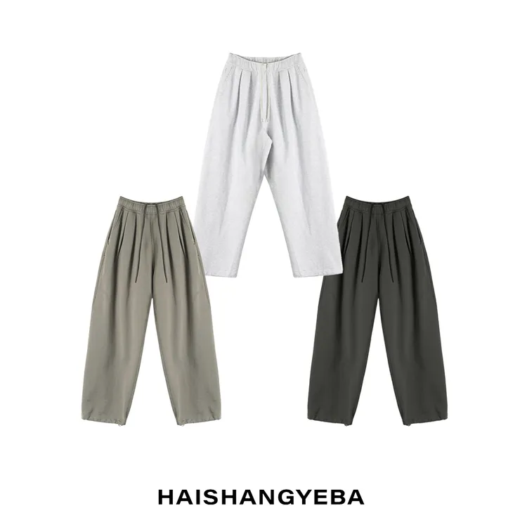【海上叶爸】新款2025春秋百搭棉男女同款松紧腰多口袋阔腿裤