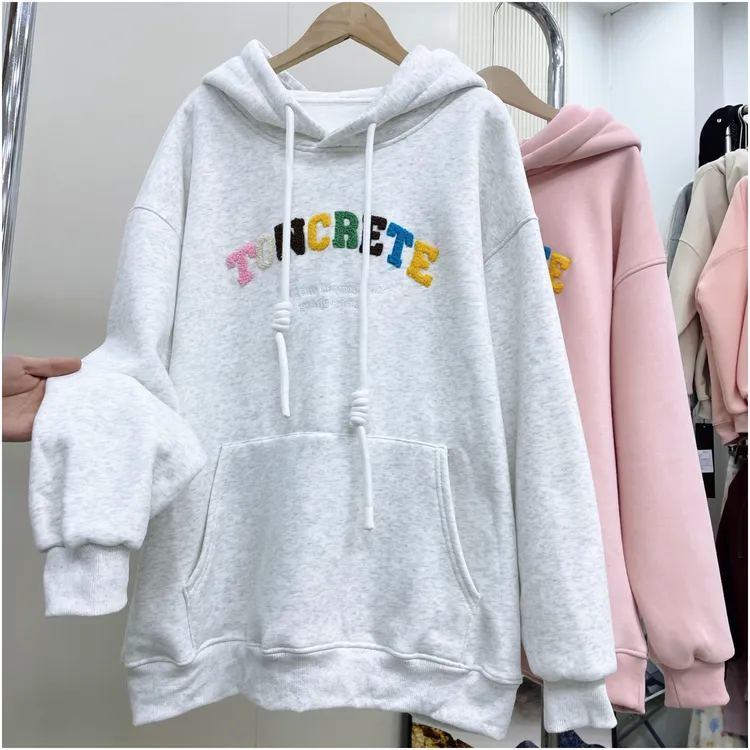 【彩虹字母】秋冬宽松大版遮屁股上衣连帽卫衣加厚慵懒风外套女
