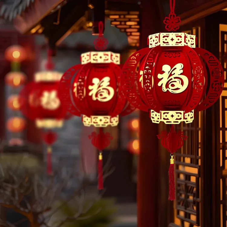 2026马年灯笼挂饰布置新年装扮古风福字花灯挂件加厚双面绒布宫灯