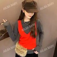  【AILSA BABY】欧货高级时尚感长袖T恤➕纽扣V领背心真两件/91203A