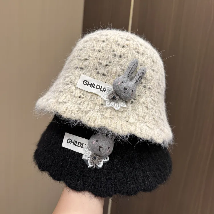 MIDIXIN/米迪昕韩系女童花边毛线渔夫帽女宝宝秋冬针织保暖水桶帽