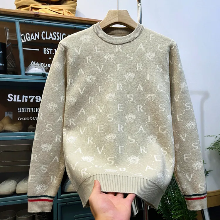 2025秋冬季新款男装毛线衣提花毛衣衫潮流男士修身毛衣打底针织衫