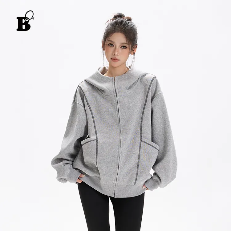 美式高领连帽衣服开衫卫衣女秋季新款拉链卫衣外套大码#C5044