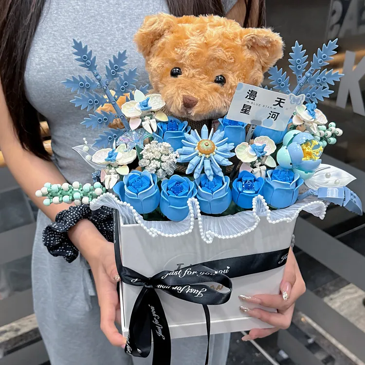 2025网红积木花束摆件女生七夕情人节520母亲节生日礼物