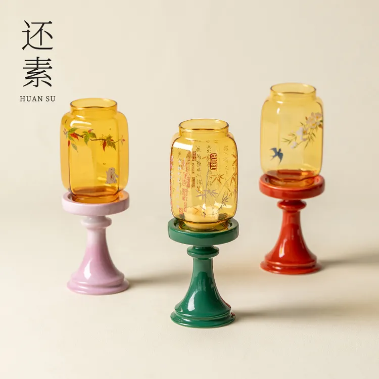 还素玻璃烛台家用新中式复古摆件香薰蜡烛台茶室氛围灯茶道配件