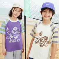 mipo SS24夏 纯棉条纹拼接插肩袖儿童T恤夏户外运动海边印花短袖
