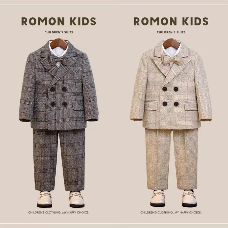 儿童西装套装秋冬帅气西服男宝宝一周岁生日花童礼服小主持人服装