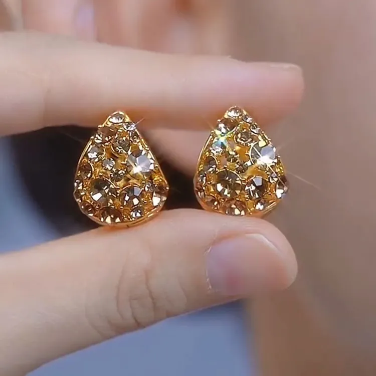 黄铜耳饰 咖色满钻新潮爆款高级小众设计镂空独特轻奢大气lf