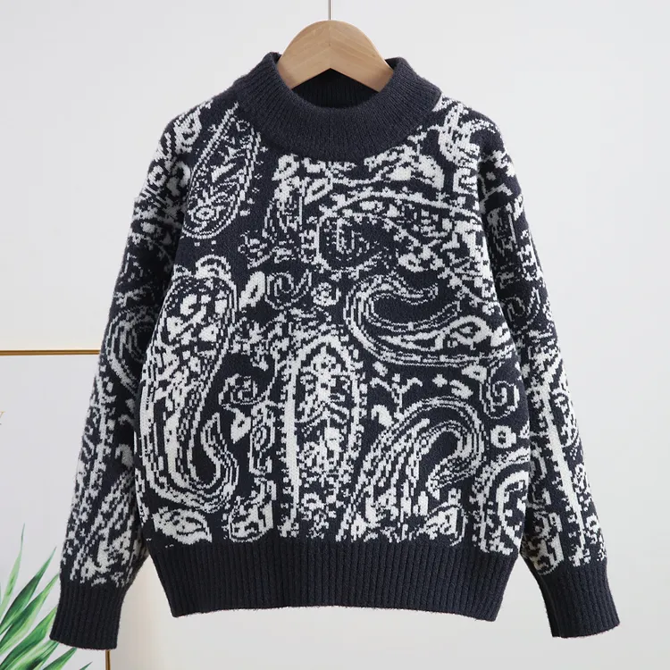 男童毛衣秋冬加厚款2025新款韩国绒中大童儿童时尚保暖复古花