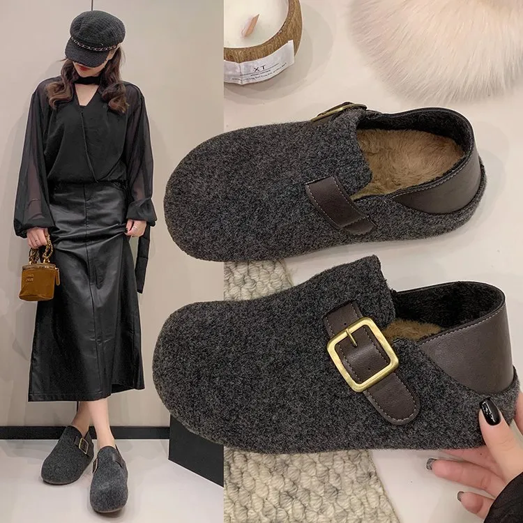 厚底全包勃肯鞋女2025年秋冬新款两穿加绒保暖雪地靴复古毛毛棉鞋