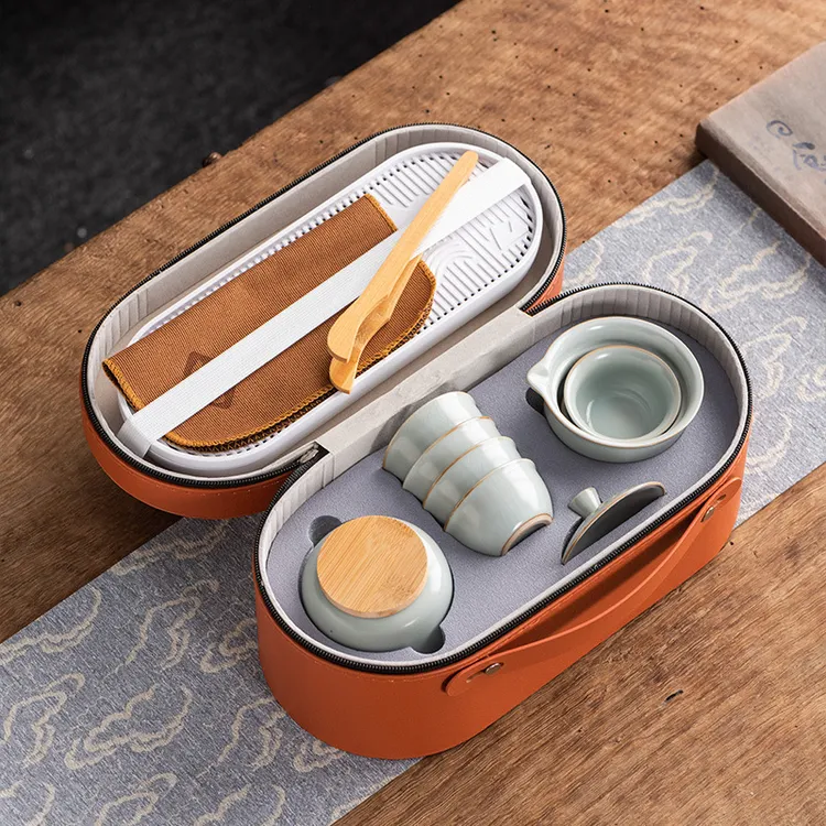 旅行茶盘茶具套装青瓷哥窑户外便携旅行茶具旅行茶具旅行茶具套装