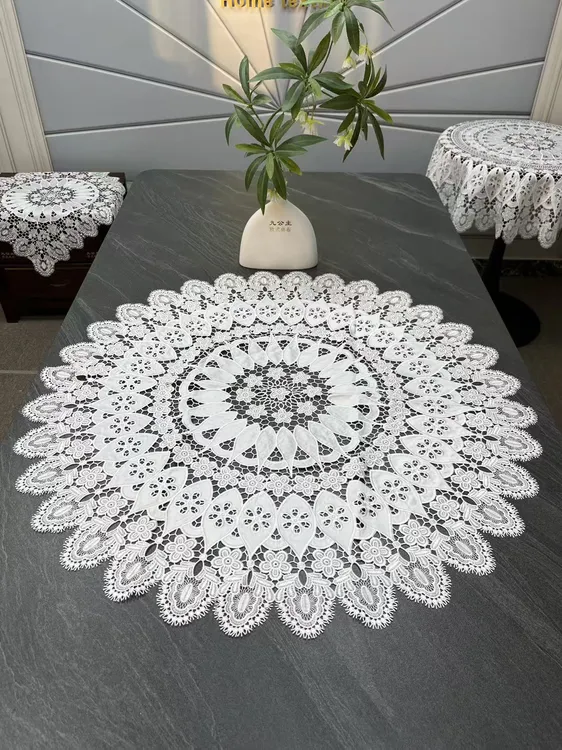 重工刺绣钩花镂空圆形桌布中式法式美式风格