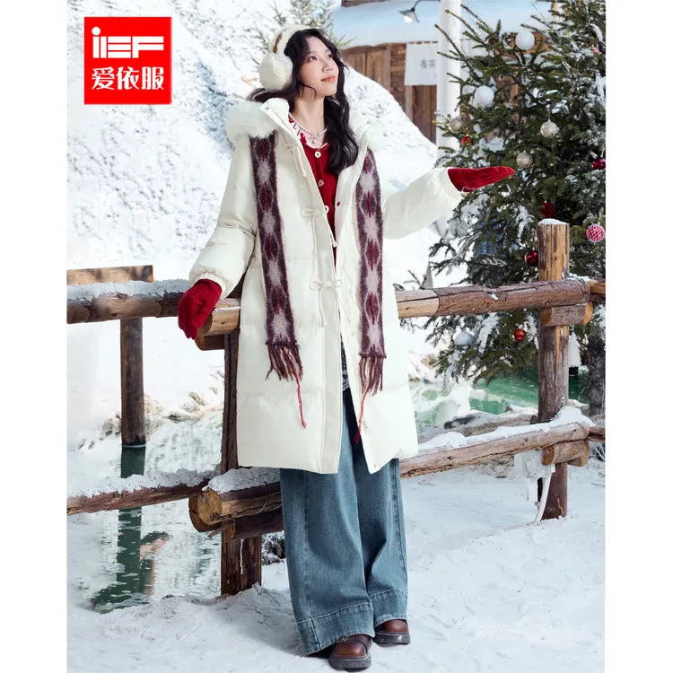 IEF/爱依服2025新款冬季羽绒时尚连帽加厚保暖韩版长外套流光风