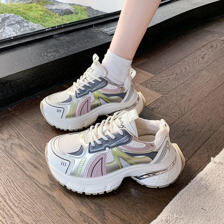 厚底老爹鞋女2025春季新款百搭透气增高松糕显脚小轻便休闲运动鞋