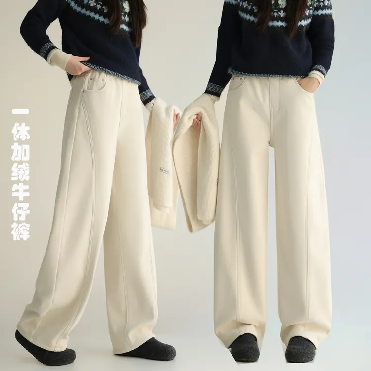 骄骄虎女童加绒牛仔裤2025冬季新款初中生高中生一体绒裤子潮7547