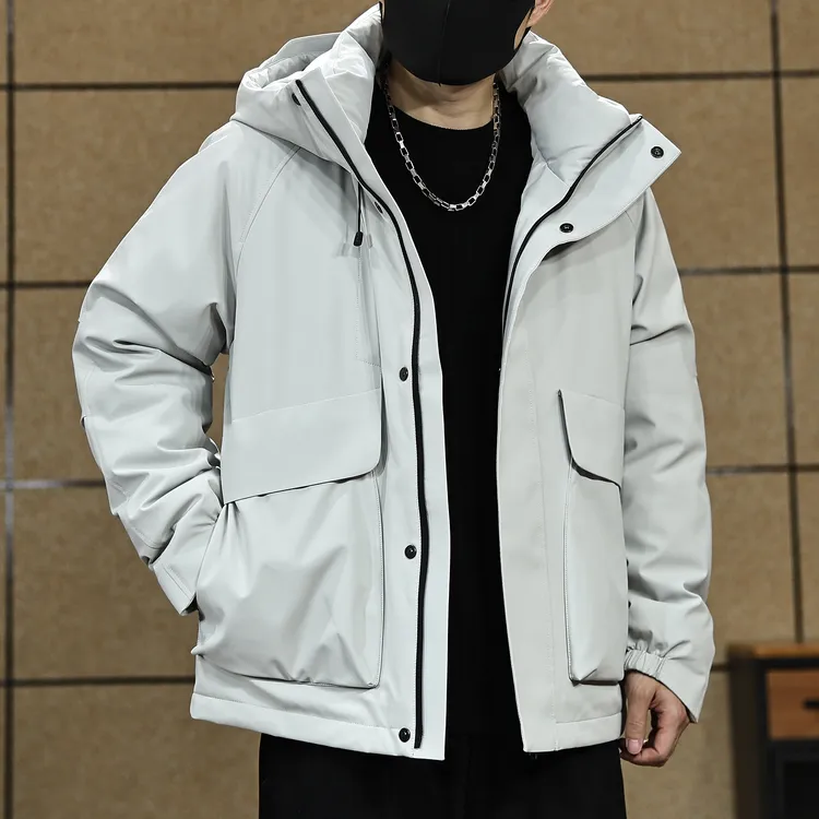90鸭绒美式连帽羽绒服男士冬季新款加厚保暖宽松机能风工装外套男