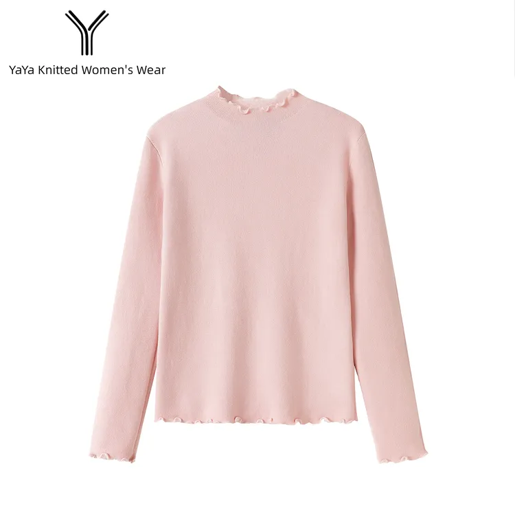 木耳边半高领一体绒针织打底衫女别致绝美修身毛衣内搭上CY5303  