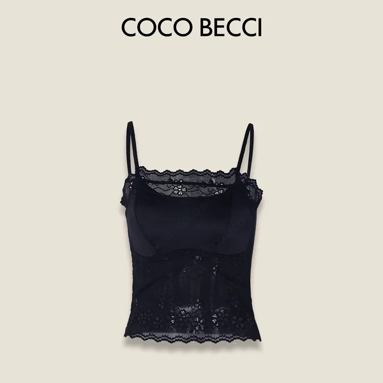 COCO BECCI 镂空蕾丝花朵拼接美背吊带CFLJC251031