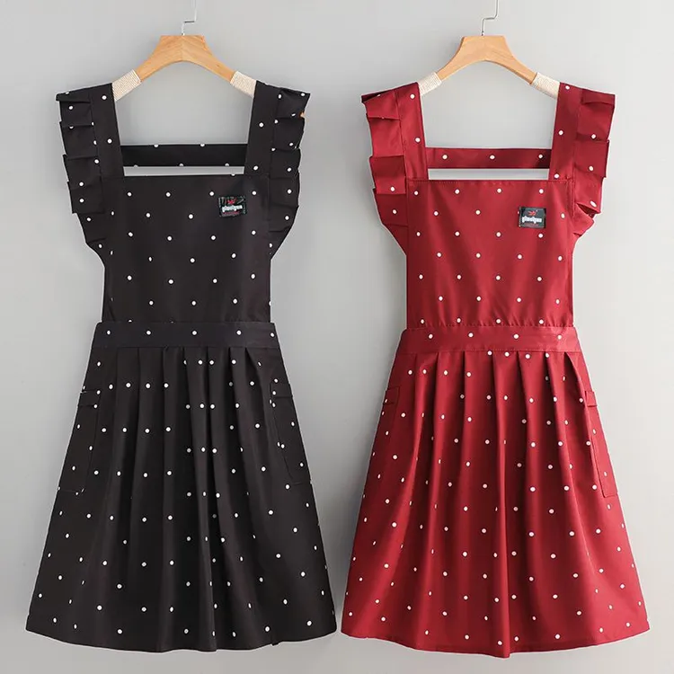 波点围裙厨房家用防水防油可爱公主风无袖做饭工作服洋气时尚透气
