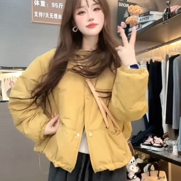连帽宽松休闲小个子棉服外套女2025秋冬新款拼接洋气棉衣夹克上衣