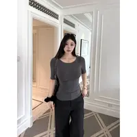 黑泽玄七《高智mvp》夏秋船领显瘦通勤约会百搭亲肤弹力中袖上衣女