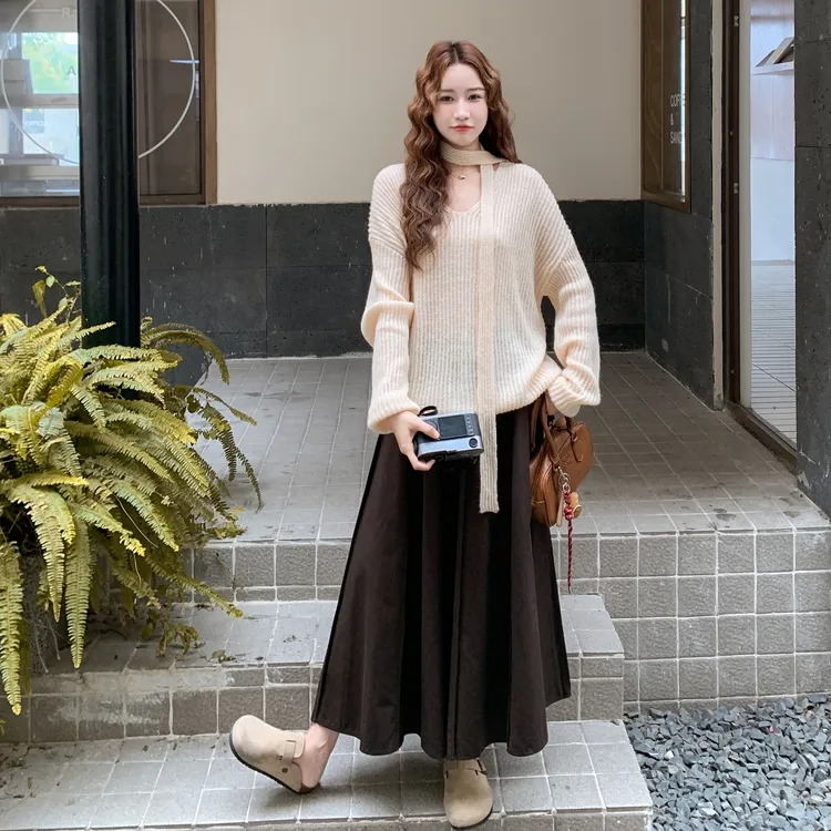 时尚设计感温柔甜美风套装女秋季新款气质感针织毛衣半身裙两件套