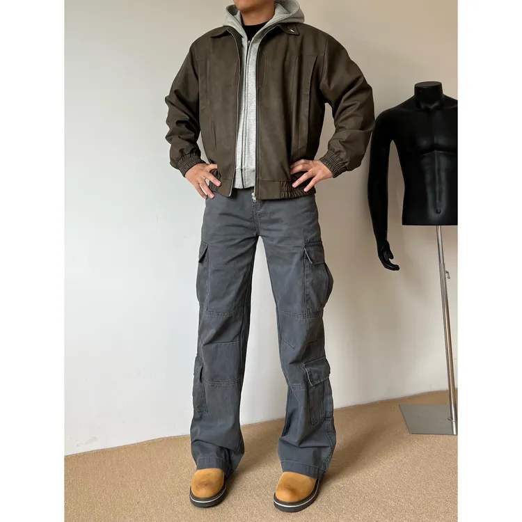 黑熊美式高街硬挺多口袋工装裤水洗做旧痞帅显瘦直筒牛仔裤男3272