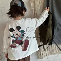 潮牌男童秋天季款T恤男孩纯棉圆领长袖可爱卡通印花套头T恤衫春装