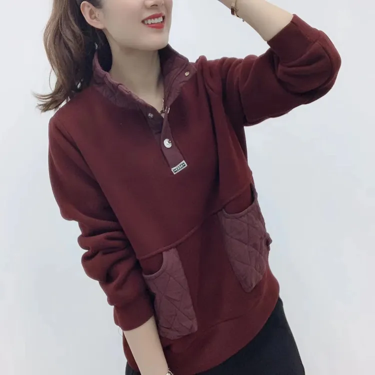 2024新款时尚百搭立领按口大口袋减龄显瘦长袖卫衣