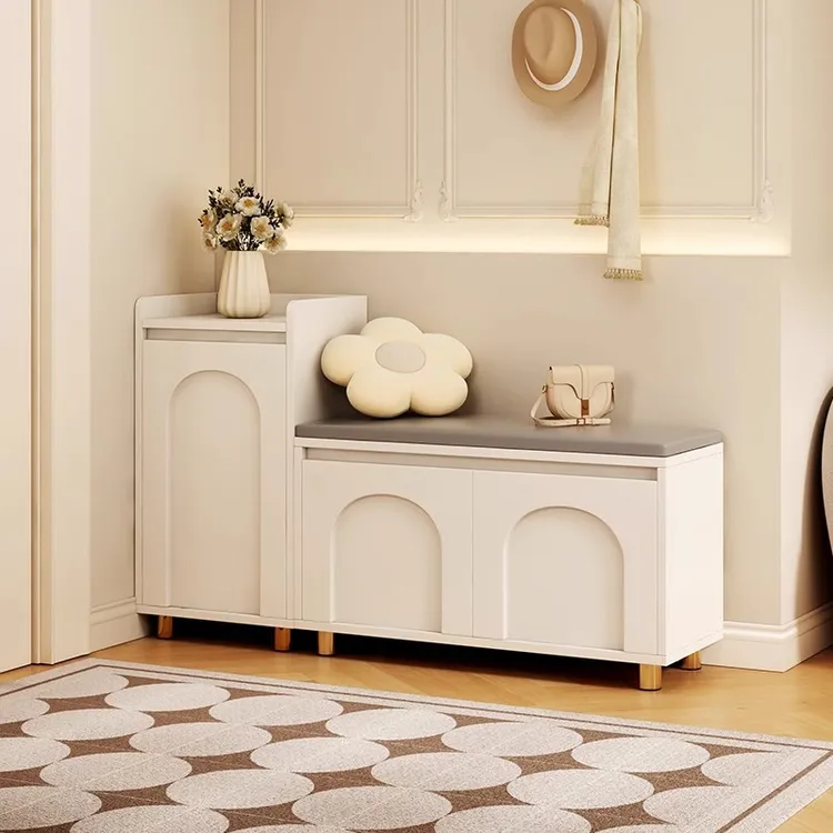 入户换鞋凳奶油风门口家用可坐鞋柜坐凳一体鞋架可收纳进门穿鞋凳