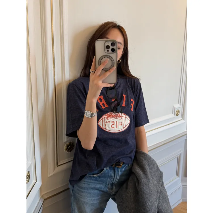 KEEP KAPU靠谱【美式DNA】雪花棉藏蓝色字母图案圆领T恤KP253200