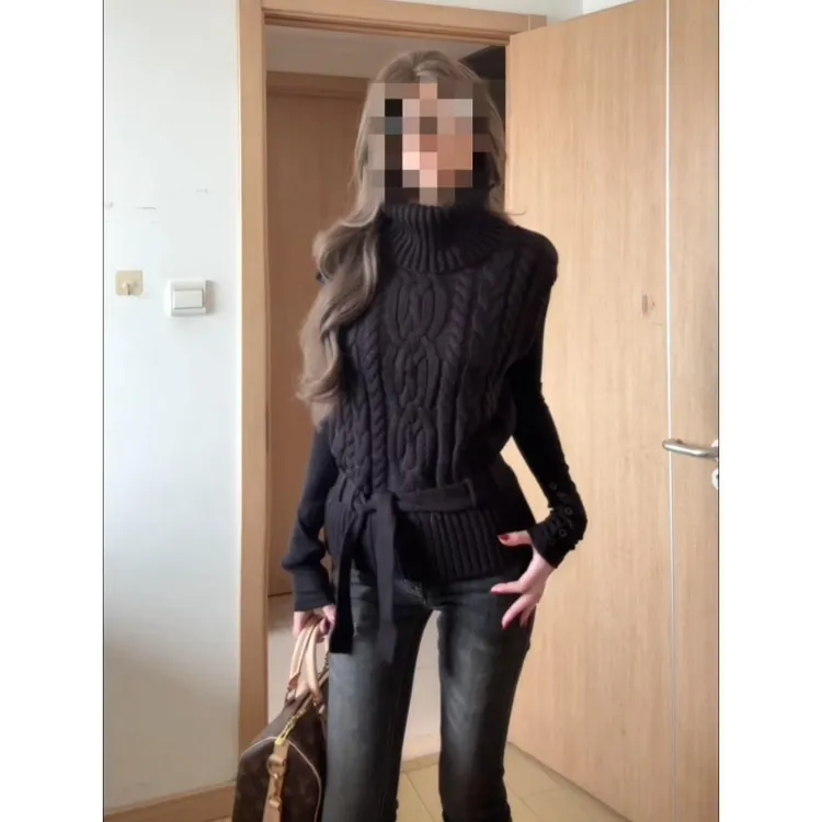 MARIE.COCO辣妹风黑色高领长袖针织毛衣女秋冬新款修身牛仔裤套装