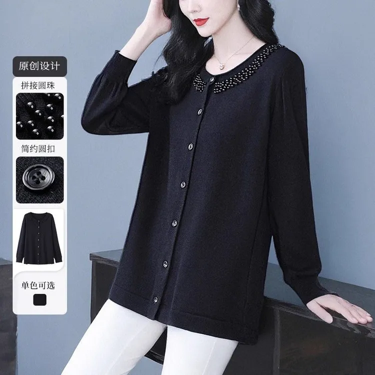 苏兰诺大码女装针织开衫新款单排扣烫钻加大减龄外套ZSX25A0214