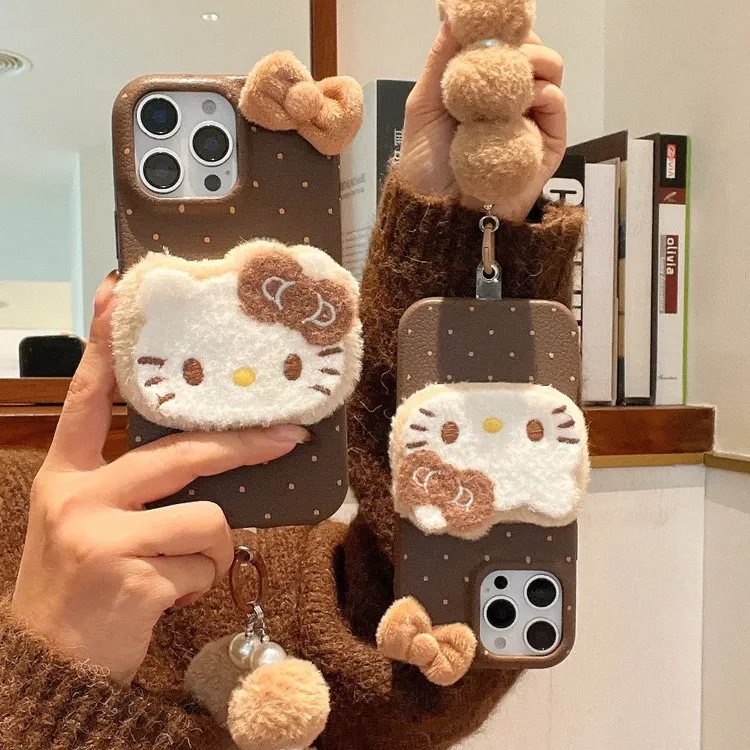ins毛绒kitty猫适用于苹果17/16/15/14/13秋冬12/11手机壳可爱