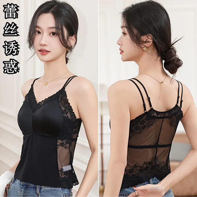 梦潮【性感诱惑】5.0款女士缎面蕾丝内搭吊带防走光固定杯吊带9972
