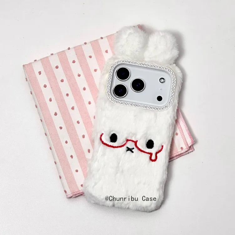古早秋冬白底毛绒红眼镜米菲兔适用苹果17/16promax手机壳15/14